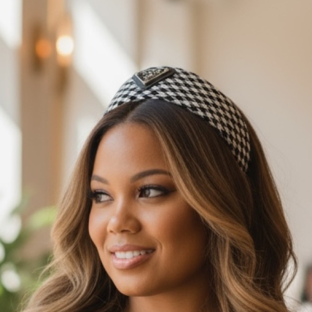 Stylish Black and White Houndstooth wide, padded style Headband New